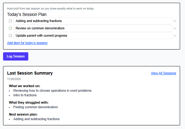 Next session plan generated automatically